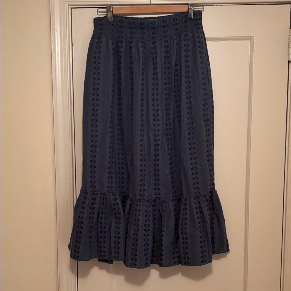 Toad&Co Navy Eyelet Ruffle-Hem Midi Skirt